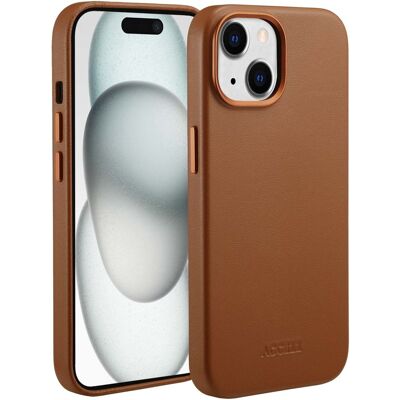 Accezz MagSafe Leather Backcover voor de Apple iPhone 15 - Sienna Brown Accezz MagSafe Leather Backcover voor de Apple iPhone 15 - Sienna Brown