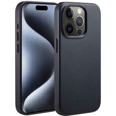 Accezz MagSafe Leather Backcover voor de Apple iPhone 15 Pro - Onyx Black Accezz MagSafe Leather Backcover voor de Apple iPhone 15 Pro - Onyx Black