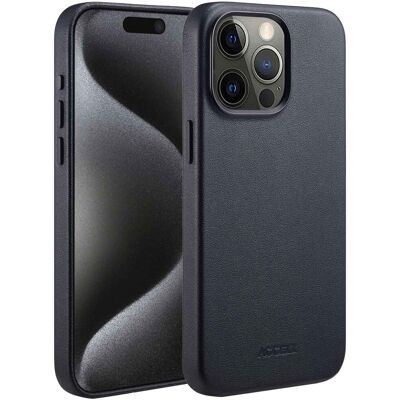 Accezz MagSafe Leather Backcover voor de Apple iPhone 15 Pro Max - Onyx Black Accezz MagSafe Leather Backcover voor de Apple iPhone 15 Pro Max - Onyx Black