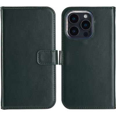 Selencia Echt Leren Bookcase voor de Apple iPhone 16 Pro - Groen Selencia Echt Leren Bookcase voor de Apple iPhone 16 Pro - Groen