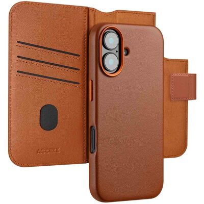 Accezz Leather Bookcase 2-in-1 met MagSafe voor de Apple iPhone 16 - Sienna Brown Accezz Leather Bookcase 2-in-1 met MagSafe voor de Apple iPhone 16 - Sienna Brown