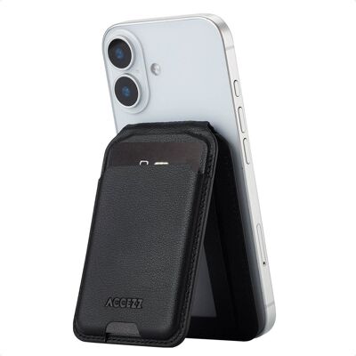 Accezz Leren Wallet met standaard - Geschikt voor MagSafe en Qi2 - Onyx Black Accezz Leren Wallet met standaard - Geschikt voor MagSafe en Qi2 - Onyx Black