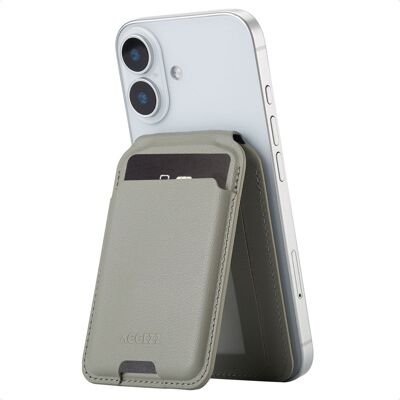 Accezz Leren Wallet met standaard - Geschikt voor MagSafe en Qi2 - Light Grey Accezz Leren Wallet met standaard - Geschikt voor MagSafe en Qi2 - Light Grey