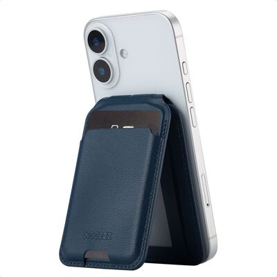 Accezz Leren Wallet met standaard - Geschikt voor MagSafe en Qi2 - Nightfall Blue Accezz Leren Wallet met standaard - Geschikt voor MagSafe en Qi2 - Nightfall Blue