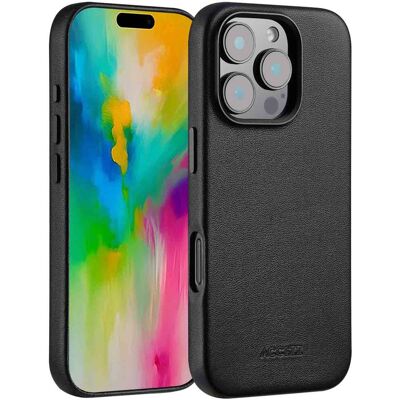 Accezz MagSafe Leather Backcover voor de Apple iPhone 16 Pro - Onyx Black Accezz MagSafe Leather Backcover voor de Apple iPhone 16 Pro - Onyx Black