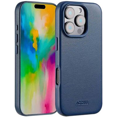 Accezz MagSafe Leather Backcover voor de Apple iPhone 16 Pro - Nightfall Blue Accezz MagSafe Leather Backcover voor de Apple iPhone 16 Pro - Nightfall Blue