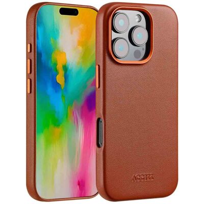 Accezz MagSafe Leather Backcover voor de Apple iPhone 16 Pro - Sienna Brown Accezz MagSafe Leather Backcover voor de Apple iPhone 16 Pro - Sienna Brown