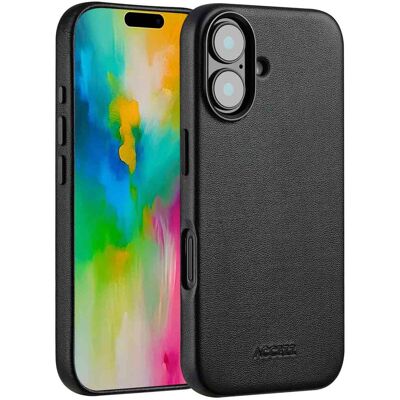 Accezz MagSafe Leather Backcover voor de Apple iPhone 16 - Onyx Black Accezz MagSafe Leather Backcover voor de Apple iPhone 16 - Onyx Black