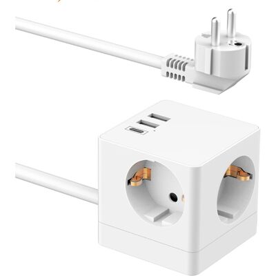 Accezz PowerCube Strip 6-in-1 - 1x USB-C + 2x USB-A + 3x stopcontact - 4000 watt - Wit Accezz PowerCube Strip 6-in-1 - 1x USB-C + 2x USB-A + 3x stopcontact - 4000 watt - Wit