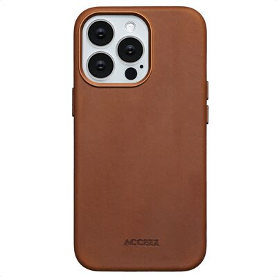 Accezz Vintage Leather Magsafe Backcover voor de Apple iPhone 13 Pro - Tabacco Cognac Accezz Vintage Leather Magsafe Backcover voor de Apple iPhone 13 Pro - Tabacco Cognac