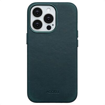 Accezz Vintage Leather Magsafe Backcover voor de Apple iPhone 13 Pro - Smokey Green Accezz Vintage Leather Magsafe Backcover voor de Apple iPhone 13 Pro - Smokey Green