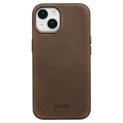 Accezz Vintage Leather Magsafe Backcover voor de Apple iPhone 14 - Rustic Brown Accezz Vintage Leather Magsafe Backcover voor de Apple iPhone 14 - Rustic Brown