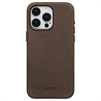 Accezz Vintage Leather Magsafe Backcover voor de Apple iPhone 15 Pro Max - Rustic Brown Accezz Vintage Leather Magsafe Backcover voor de Apple iPhone 15 Pro Max - Rustic Brown