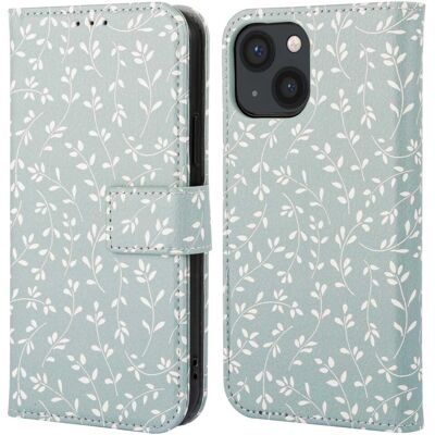 imoshion Design Bookcase voor de Apple iPhone 13 - Smoke Green Flowers imoshion Design Bookcase voor de Apple iPhone 13 - Smoke Green Flowers