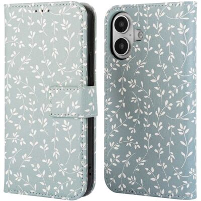 imoshion Design Bookcase voor de Apple iPhone 16 - Smoke Green Flowers imoshion Design Bookcase voor de Apple iPhone 16 - Smoke Green Flowers