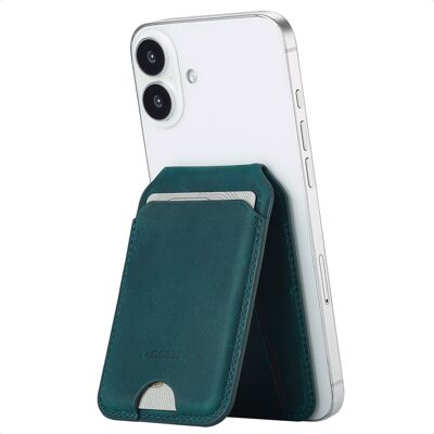 Accezz Vintage Leather MagSafe Kaarthouder met Standaard - Smokey Green Accezz Vintage Leather MagSafe Kaarthouder met Standaard - Smokey Green