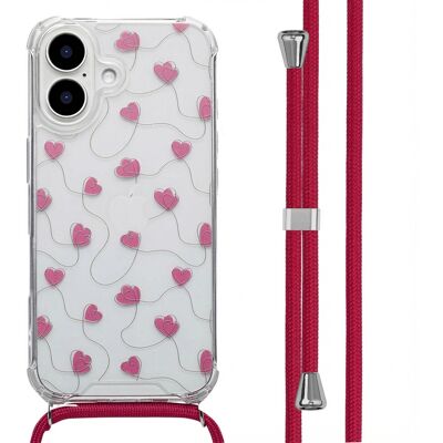 imoshion Design hoesje met koord voor de Apple iPhone 16 - Dusty Rose Connected Hearts imoshion Design hoesje met koord voor de Apple iPhone 16 - Dusty Rose Connected Hearts
