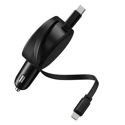 Accezz Autolader met uittrekbare kabels - USB-C / Lightning - 57W - Zwart Accezz Autolader met uittrekbare kabels - USB-C / Lightning - 57W - Zwart
