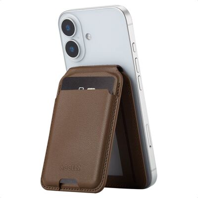 Accezz Leren Wallet met standaard - Geschikt voor MagSafe en Qi2 - Coffee Brown Accezz Leren Wallet met standaard - Geschikt voor MagSafe en Qi2 - Coffee Brown