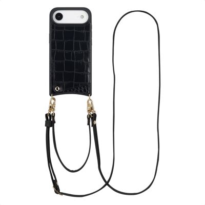 Selencia Nova Croco Telefoonhoes met Koord en Pashouder voor de Apple iPhone Air - Zwart Selencia Nova Croco Telefoonhoes met Koord en Pashouder voor de Apple iPhone Air - Zwart