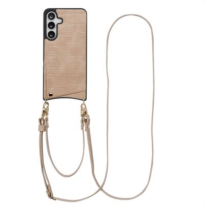 Selencia Nova Croco Telefoonhoes met Koord en Pashouder voor de Samsung Galaxy S25 FE - Beige Selencia Nova Croco Telefoonhoes met Koord en Pashouder voor de Samsung Galaxy S25 FE - Beige
