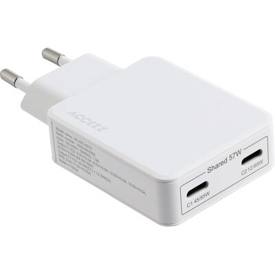 Accezz Ultra Slim GaN Oplader - 2x USB-C - 65W - Wit Accezz Ultra Slim GaN Oplader - 2x USB-C - 65W - Wit