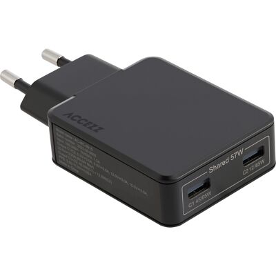 Accezz Ultra Slim GaN Oplader - 2x USB-C - 65W - Zwart Accezz Ultra Slim GaN Oplader - 2x USB-C - 65W - Zwart