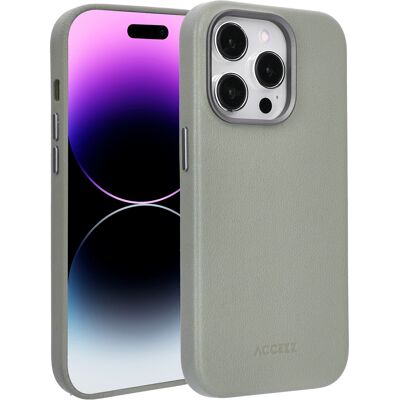 Accezz MagSafe Leather Backcover voor de Apple iPhone 14 Pro - Light Grey Accezz MagSafe Leather Backcover voor de Apple iPhone 14 Pro - Light Grey