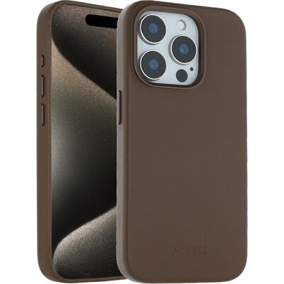 Accezz MagSafe Leather Backcover voor de Apple iPhone 15 Pro - Coffee Brown Accezz MagSafe Leather Backcover voor de Apple iPhone 15 Pro - Coffee Brown