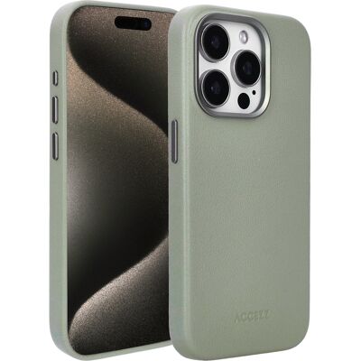 Accezz MagSafe Leather Backcover voor de Apple iPhone 15 Pro - Light Grey Accezz MagSafe Leather Backcover voor de Apple iPhone 15 Pro - Light Grey