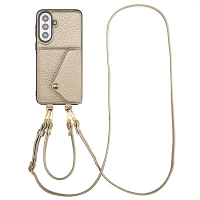 Selencia Sera Telefoonhoes met Koord en Envelop Pashouder voor de Samsung Galaxy A57 (5G) - Champagne Selencia Sera Telefoonhoes met Koord en Envelop Pashouder voor de Samsung Galaxy A57 (5G) - Champagne