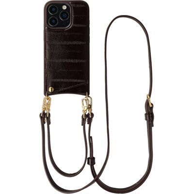 Selencia Nova Real Leather Backcover met Koord en Pashouder voor de Apple iPhone 16 Pro - Dark Chocolate Selencia Nova Real Leather Backcover met Koord en Pashouder voor de Apple iPhone 16 Pro - Dark Chocolate