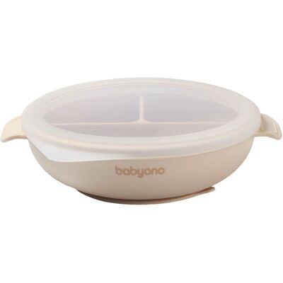 Babyono Baby Ono Beige Siliconen Bord met Zuignap & Deksel Babyono Baby Ono Beige Siliconen Bord met Zuignap & Deksel