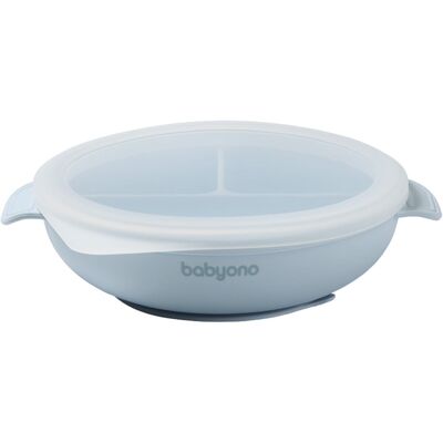Babyono Baby Ono Blauw Siliconen Bord met Zuignap & Deksel Babyono Baby Ono Blauw Siliconen Bord met Zuignap & Deksel