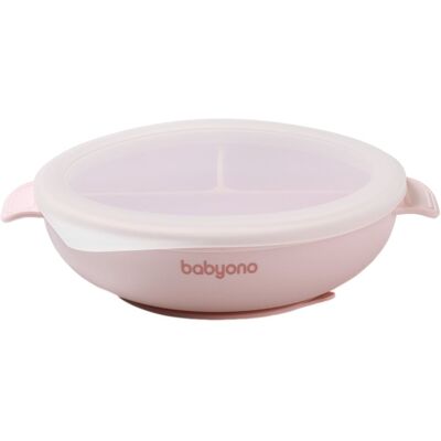 Babyono Baby Ono Roze Siliconen Bord met Zuignap & Deksel Babyono Baby Ono Roze Siliconen Bord met Zuignap & Deksel