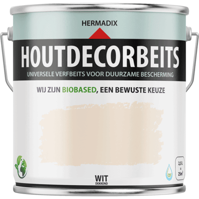 Hermadix Witte Houtdecorverf - 2,5L - Buitenhout Bescherming Hermadix Witte Houtdecorverf - 2,5L - Buitenhout Bescherming
