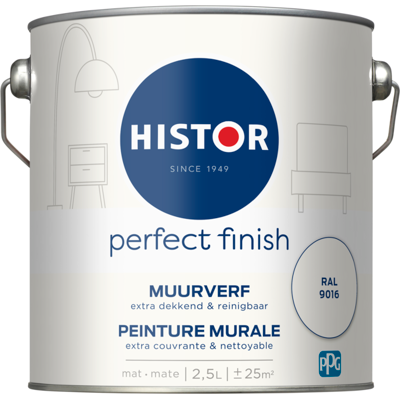 Histor Perfect Finish Muurverf Mat - Ral 9016 - 2,5 liter Histor Perfect Finish Muurverf Mat - Ral 9016 - 2,5 liter