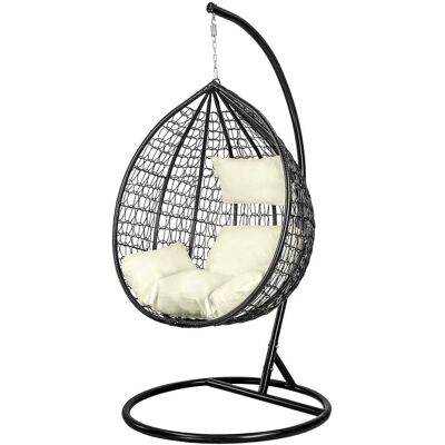 Viking Moderne Zwart-Beige Hangstoel met Kussens - Design Ei Stoel voor Binnen en Buiten Viking Moderne Zwart-Beige Hangstoel met Kussens - Design Ei Stoel voor Binnen en Buiten