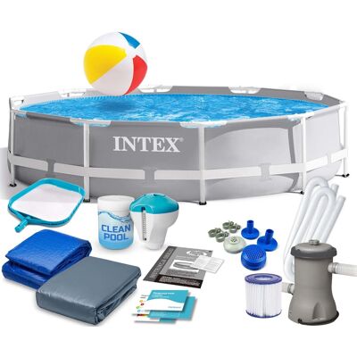 Intex opzetzwembad - 305x76cm - grijs - accessoires oa. filterpomp & bal Intex opzetzwembad - 305x76cm - grijs - accessoires oa. filterpomp & bal