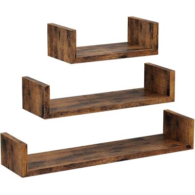 Viking Choice U-vormige wandplank donkerbruin - set van 3 - zwevende plank in vintage stijl Viking Choice U-vormige wandplank donkerbruin - set van 3 - zwevende plank in vintage stijl