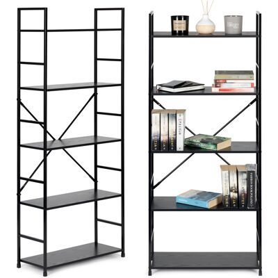 ECOTOYS Boekenkast - 144x58.5x23.5 cm - 5 planken - grijs & zwart ECOTOYS Boekenkast - 144x58.5x23.5 cm - 5 planken - grijs & zwart