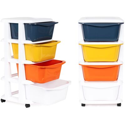 ECOTOYS Organizer - 74x35,5x36cm - 4 lades - wit, blauw, geel, oranje ECOTOYS Organizer - 74x35,5x36cm - 4 lades - wit, blauw, geel, oranje