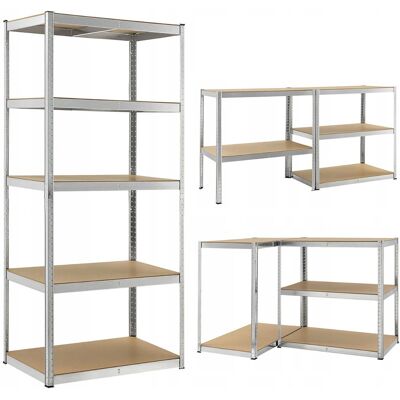 FUNFIT HOME&OFFICE Stellingkast - 180x100x60cm - metaal - zilver, beuken - 5 planken FUNFIT HOME&OFFICE Stellingkast - 180x100x60cm - metaal - zilver, beuken - 5 planken
