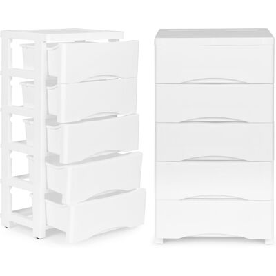 ModernHome Witte ladekast op wielen - 5 lades - 75x27x39 cm ModernHome Witte ladekast op wielen - 5 lades - 75x27x39 cm