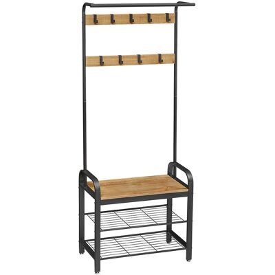 ECOTOYS Kapstok met schoenenrek - honingbruin/zwart - 72x33.7x183 cm - zelfmontage ECOTOYS Kapstok met schoenenrek - honingbruin/zwart - 72x33.7x183 cm - zelfmontage