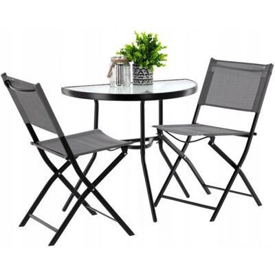 Chomik Garden Line - bistroset - maantafel - klapbare stoelen - grijs Chomik Garden Line - bistroset - maantafel - klapbare stoelen - grijs