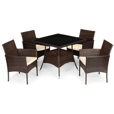 ECOTOYS Tuinset - 4 personen - met vierkante tuintafel - bruin ECOTOYS Tuinset - 4 personen - met vierkante tuintafel - bruin