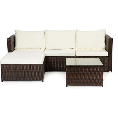 ECOTOYS Loungeset tuin - polyrattan - hoekbank en tafel - bruin, wit ECOTOYS Loungeset tuin - polyrattan - hoekbank en tafel - bruin, wit