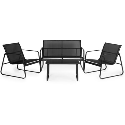ECOTOYS Tuinset lounge - metalen frame - zwarte tafel - bank - stoel ECOTOYS Tuinset lounge - metalen frame - zwarte tafel - bank - stoel