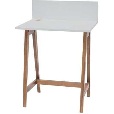 Ragaba Bureau Luka: Essenhout & MDF, lichtgrijze kleur, eiken poten Ragaba Bureau Luka: Essenhout & MDF, lichtgrijze kleur, eiken poten